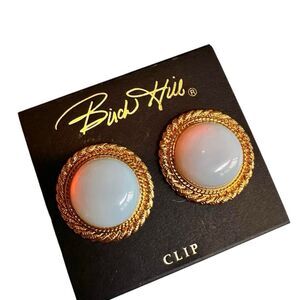 Birch Hill Gold-Tone Clip-On Earrings with White Domes